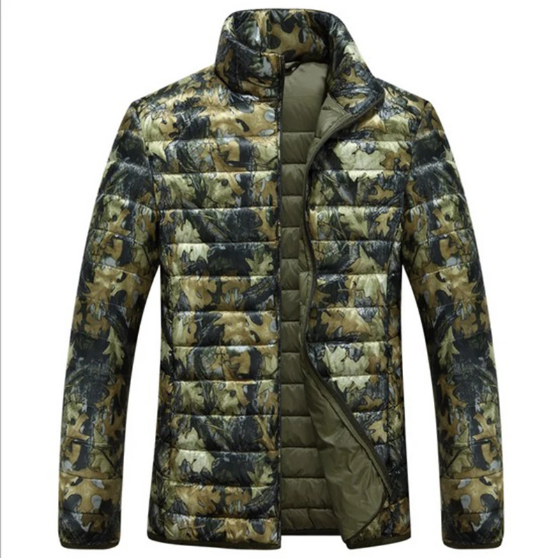 Stand collar camouflage winter jacket men white duck down coat casual ultralight for |