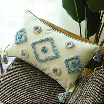 B 30x50cm Boho Стиль подушка ручной работы Обложка плюшевые синего цвета со стразами милые Марокко и разноцветными подушками, для внутреннего использования крышка размером 45*45 см домашний декоративный светильник - Цвет: B 30x50cm