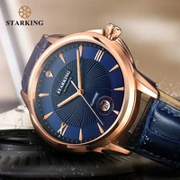 starking watch 5bar men automatic mechanical watch blue leather wristwatches male business watch relogio automatico masculino