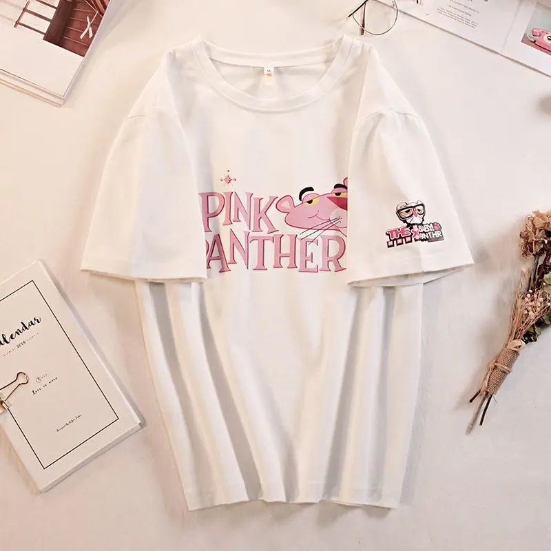 Pink Panther-1 Футболка s для женщин, хлопок, короткий рукав, Розовая пантера, принт, топы, футболки для девушек, Мультяшные футболки, женская летняя повседневная футболка - Цвет: Pink Panther-1