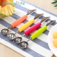 5pcs double head stainless steel watermelon digging ball spoon kitchen cut watermelon carving knife fruit digging ball spoon