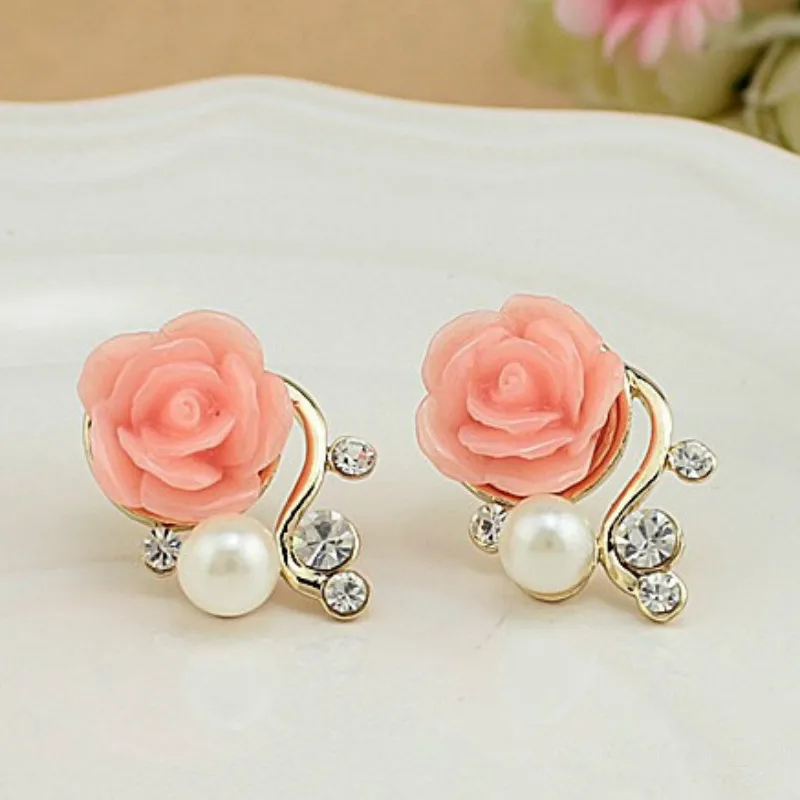 Ювелирные изделия новый бренд дизайн золото розовый жемчуг серьги гвоздики для
