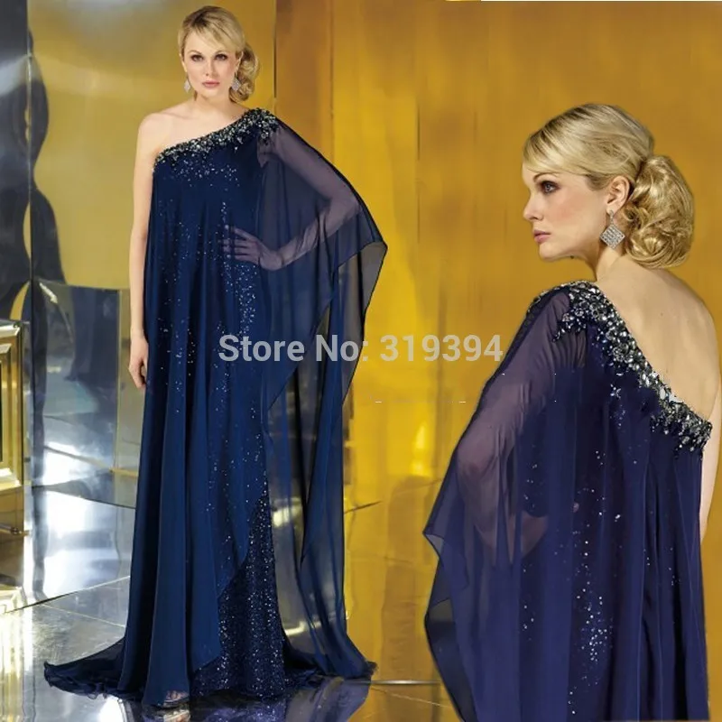 

robe de soriee New Dark Navy Long Chiffon Dress Maix Dress 2020 Dubai Kaftan Sequin Arabic Dress vestido de festa Custom Made