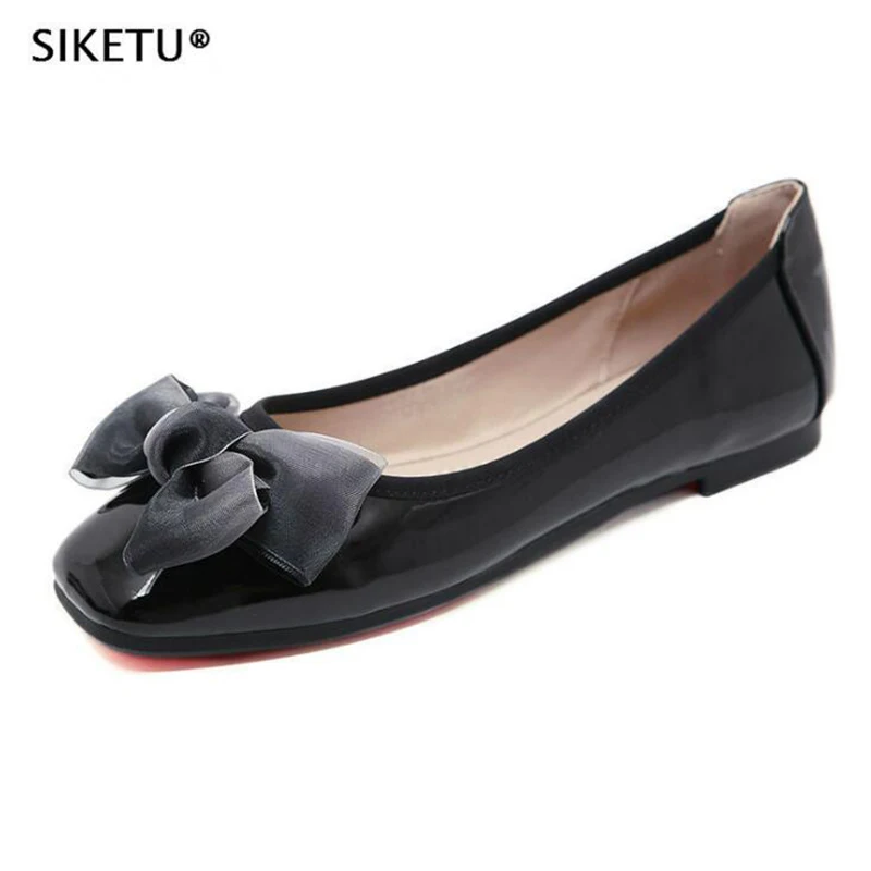 

2019 Brand Shoes Woman Casual Bow shoes woman Black ballet Shoes for Women Flats Comfortable Slip on Women Shoes large size c378