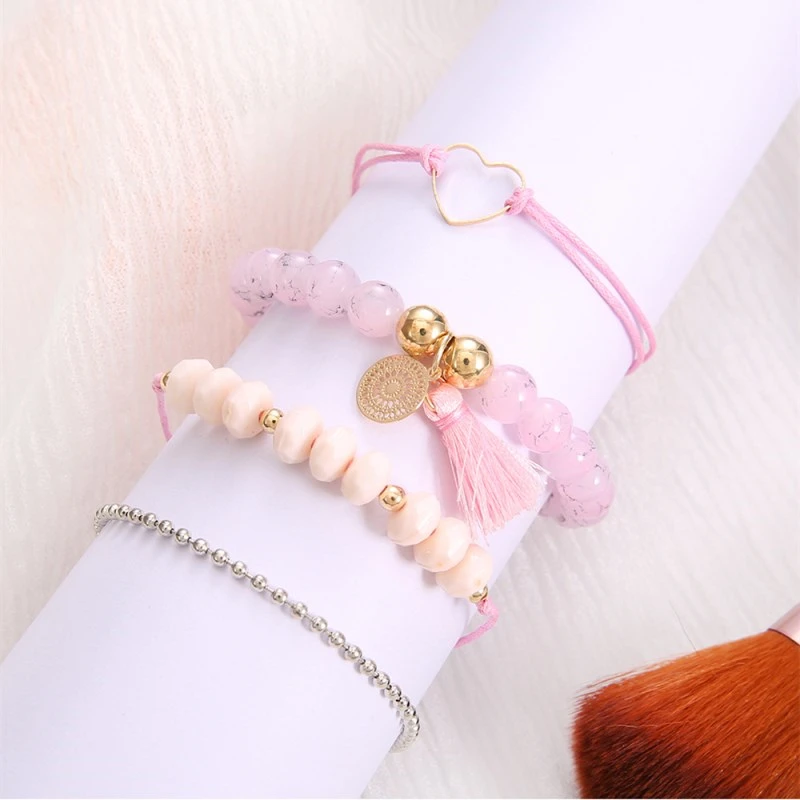 Новинка 4 шт./компл. богемный розовый милый романтический стиль женский браслет с