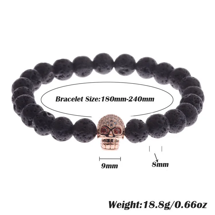 [JIMORE] Alloy Skull Head Bead Mens Bracelets 2017 New Hand Jewelry Black Lava Stone for Women Elastic Bracelet ANN781 | Украшения и