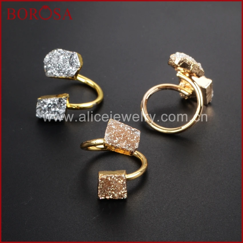 Двойной Агаты BOROSA двусторонний камень кольца золотого цвета неправильной формы