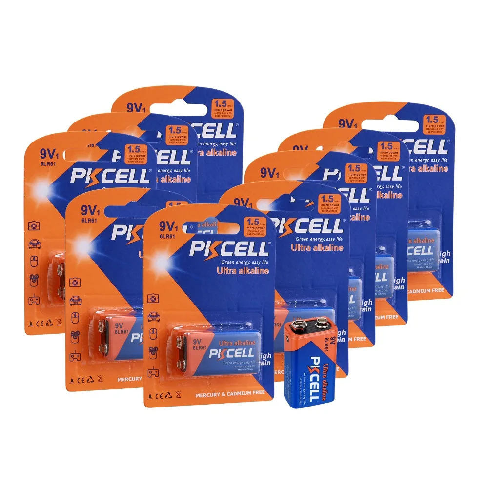 

Genuine PKCELL 10Pieces 9V 6LR61 MN22 1604A 6LF22 MN1604 Alkaline Industrial Battery