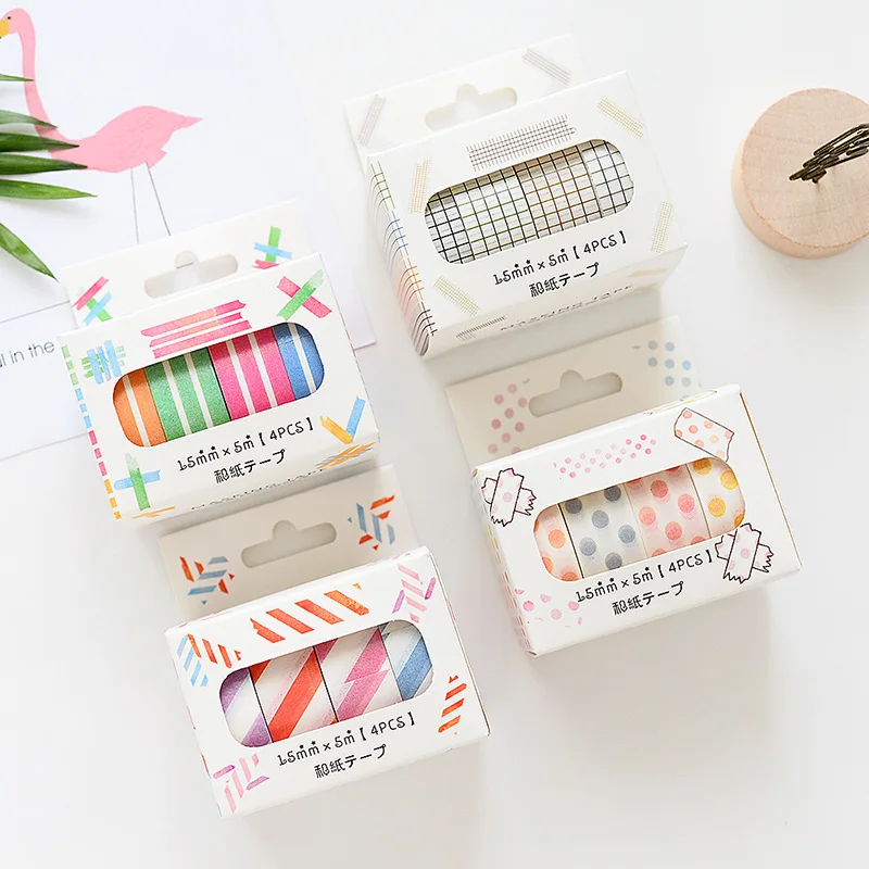 

4 pcs 15mm*5m color paper washi tape set Stripe Twill Grid Dots masking tapes decoration sticker scrapbooking Stationery A6041