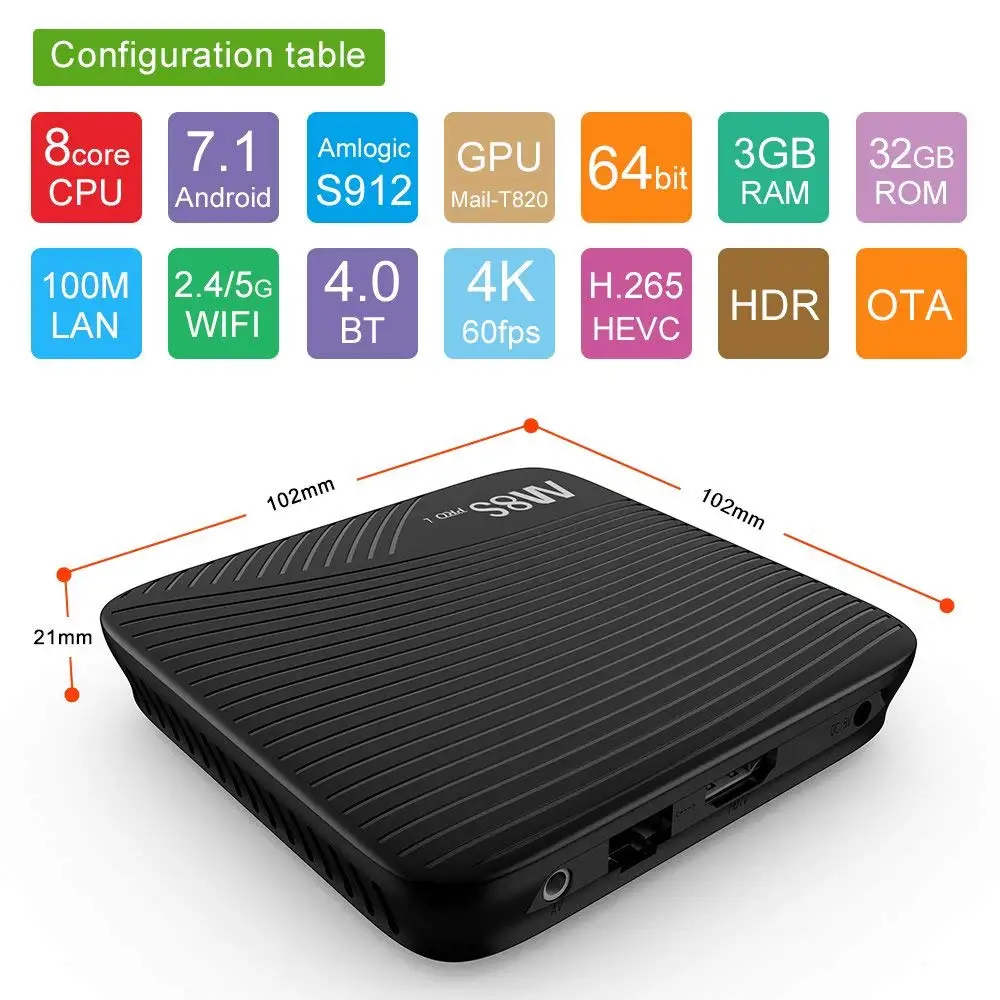 Mecool M8S PRO 3 ГБ + 32 ТВ Box Amlogic S912 Octa Core Media Player H.265 обмена видео в формате 4 K сетевая