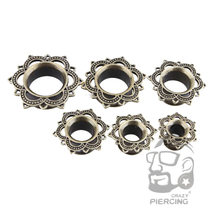 Новая пара лотос племенной латунный туннель для тела двойные расклешенные ушные