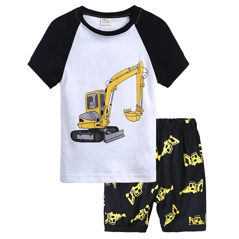 2Pcs Toddler Kids Baby Boys Girls Pajamas Cartoon Print Tops Shorts Outfits Sets children clothing set kids clothes | Детская одежда и