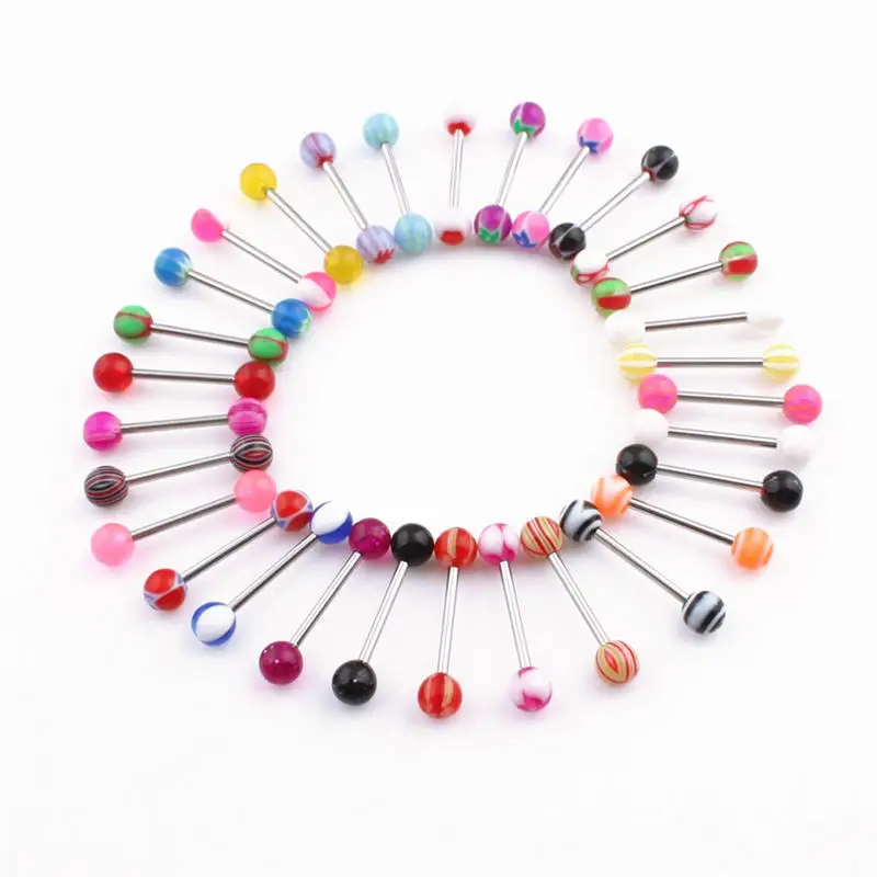100 шт. разноцветные хирургические стальные стержни для языка кольца штанга