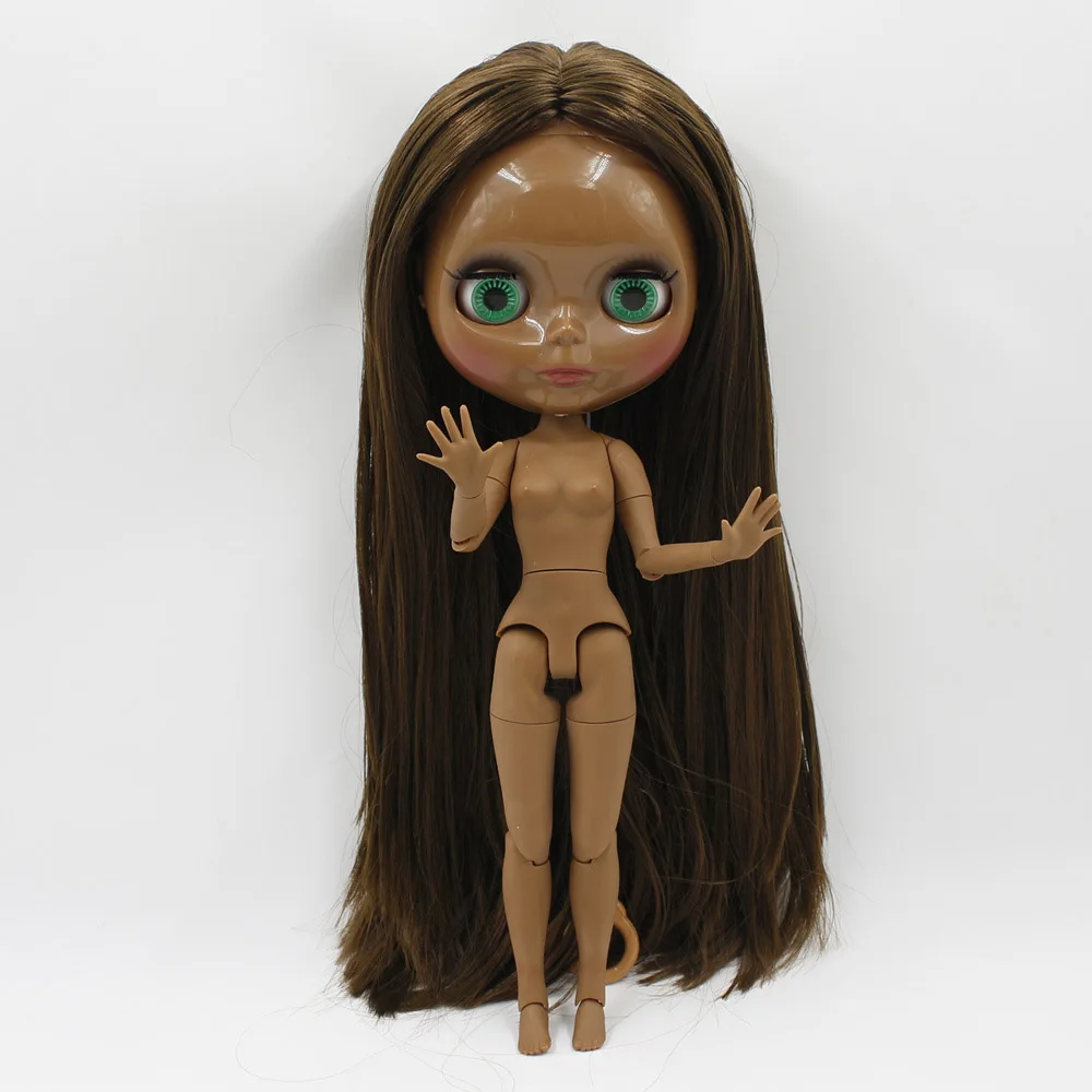 Темная кожа 1/6 Blyth doll супер черный тон темно коричневые прямые волосы азон тело