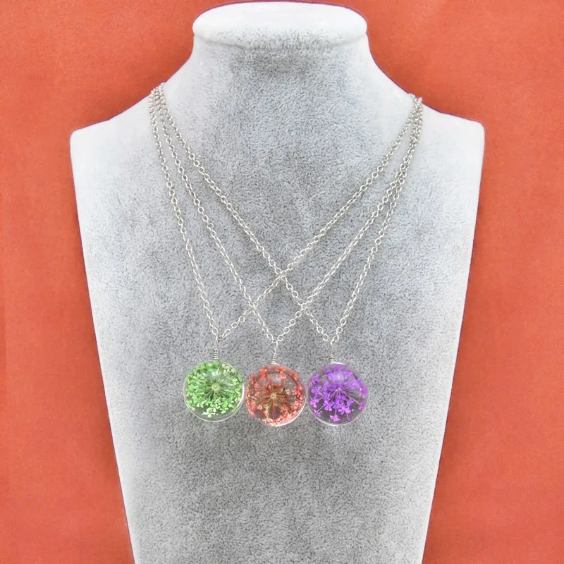 

Cute Girls Natural Dry Flower Crystal Ball Necklace For Women Fashion Lavender Pendant Necklaces Female Jewelry Party Gift