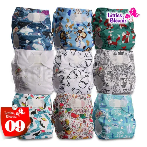 [Littles и Bloomz] 9 шт./компл. Стандартный крюк-петля Многоразовые моющиеся пеленки, 9 Подгузники/подгузники и 0 из микрофибры вставки в одном комплекте - Цвет: 09
