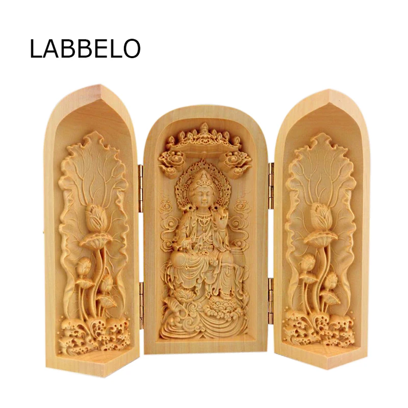 

Dropship Chinese carved Buddha box wholesale boxwood carving Buddha three box wood crafts ornaments Home ornaments home decor