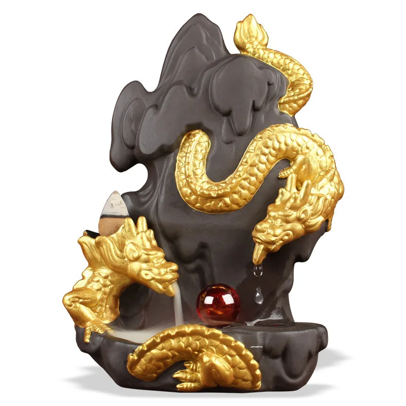 

The Newest Backflow Incense Burner Ceramic Dragon Drip Smoke Incense Holder Home Decor Aromatherapy Buddhist Censer Ornaments