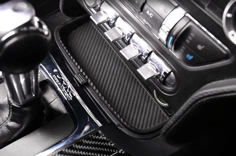 2015-2019 For-Ford-Mustang Left &amp Right Hand Drive Version Real Carbon Fiber Gloss Change Coin Troy Box- 1pcs |