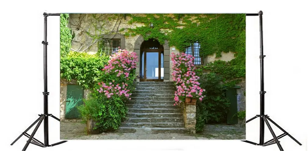 Photography Backdrop Ric European House Green Vine Fresh Flowers Stair Arch Door Weddin Girl Photo Background | Электроника