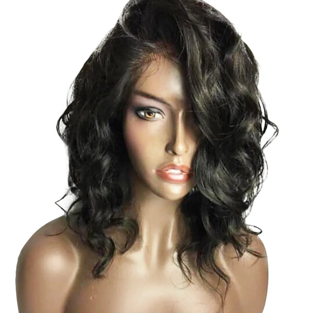 Brazilian Less Lace Front Full Wig Black Bob Wave Natural Looking heat resistance Women Wigs 20inch 2M81114 | Красота и здоровье