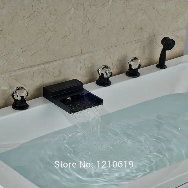 Newly Oil Rubbed Bronze Bathroom Tub Faucet w/ Hand Sprayer Waterfall Bathtub Mixer Tap Five Holes | Обустройство дома