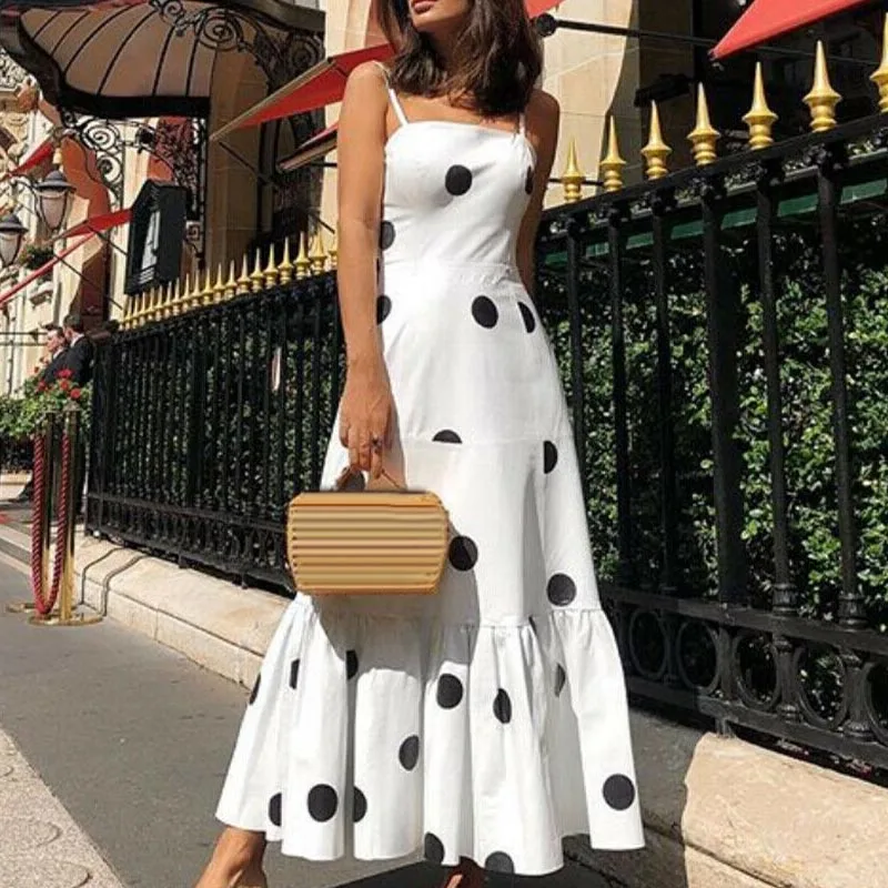 Повседневное платье-комбинация с узором в горошек на бретельках Boho Коктейльные