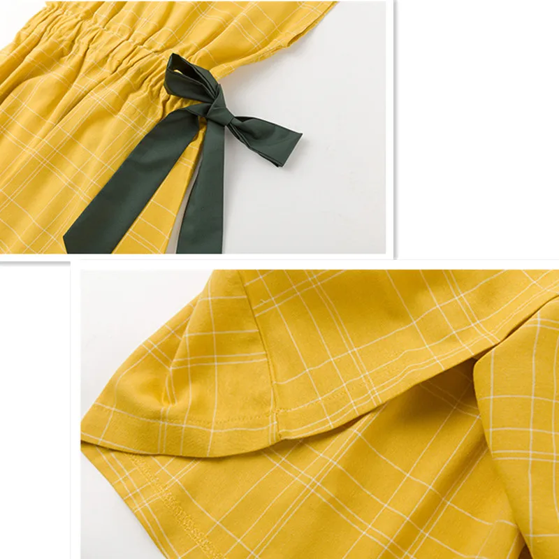 kids &amp big girls summer mustard cotton casual flare dresses children girl fashion cute bow party dress clothing 3 to 12 years | Детская