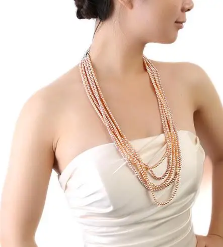 Five-Strand 4x5mm Natural pink Freshwater Pearl Necklace 30 30.5 31 32 33inch | Украшения и аксессуары