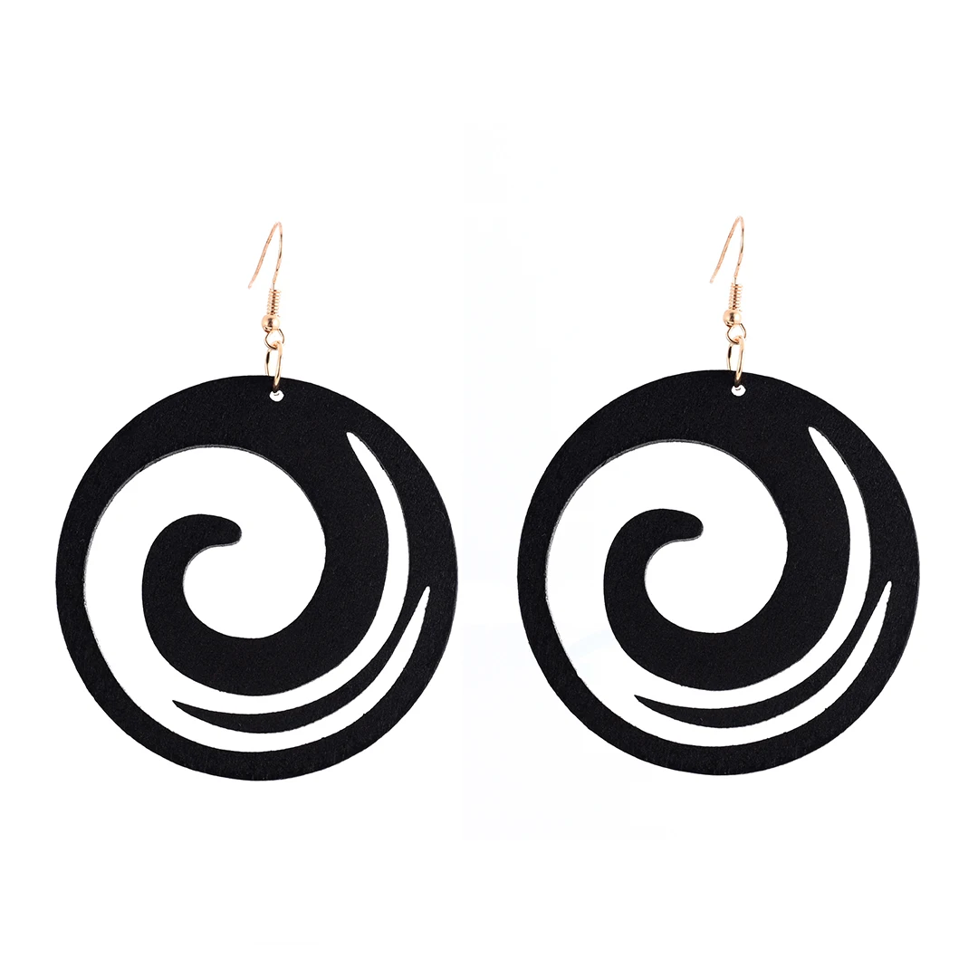 YULUCH Fashion Round Pendant Earrings Ethnic Bohemian Boho Black Green Wooden Hollow Cloud Hanging Earrings For Women Party Gift