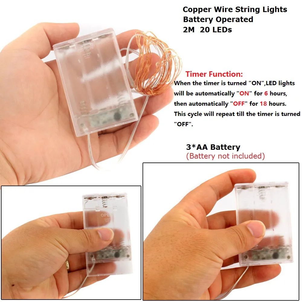Светодиодная гирлянда с питанием от батарейки 2 м 20 нитей|Светодиодная лента| |