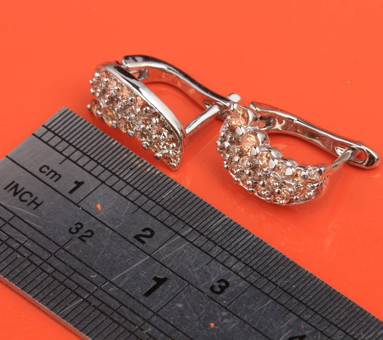 Прямая Луна Champange Morganite посеребренные ювелирные изделия серьги кольца Huggie S5154|hoop