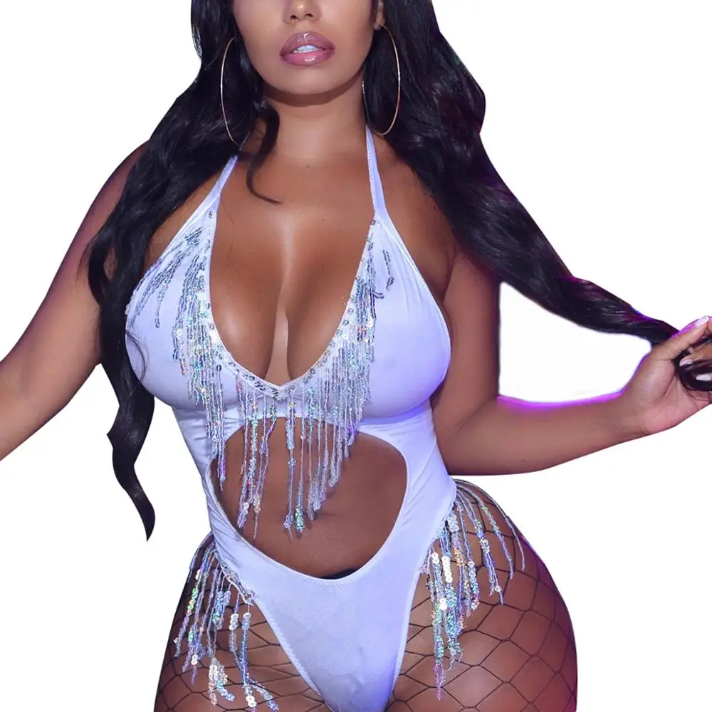 Женский модный цельный купальник бикини размера плюс с бахромой и блестками