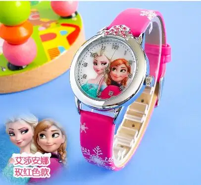 Rose Новые relojes детские часы с рисунком из мультфиломов часы принцессы модные детские милый резиновый кожаный Горячие кварцевые часы для девочек Relogio Feminino - Цвет: Rose