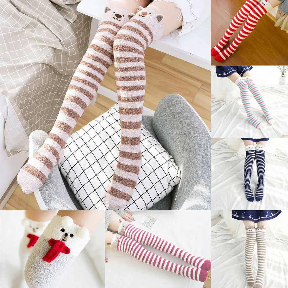 Женские толстые носки теплые милые пушистые тапочки забавные полосатые длинные