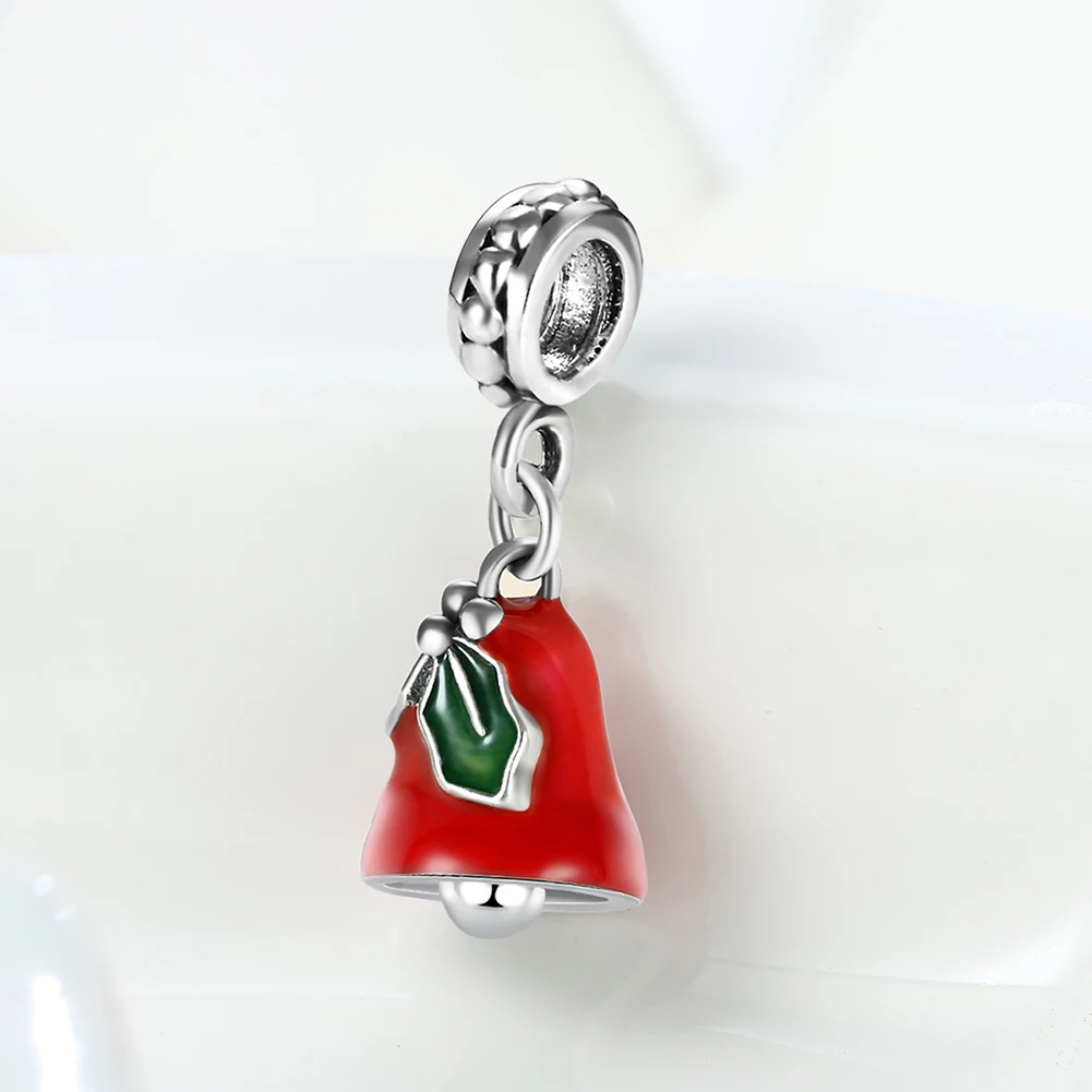 Чистый стерлингового серебра 925 пробы Рождество красной эмалью Bells мотаться