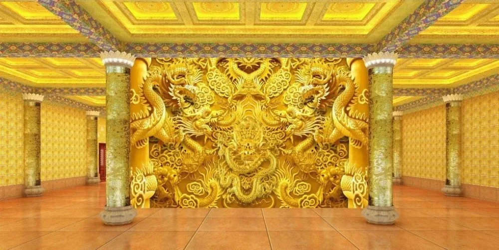 3d стереоскопические обои фотообои на заказ золотистый дракон трехмерное