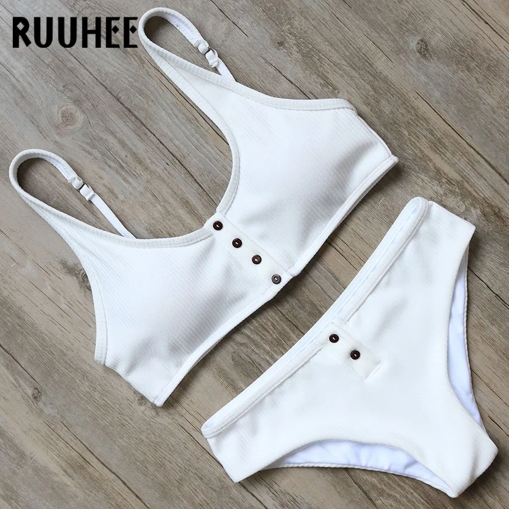 RUUHEE, бикини, купальник, Женский Одноцветный бикини, набор, купальный костюм с пуш-ап, спортивный топ,, женская пляжная одежда, купальник с подкладкой