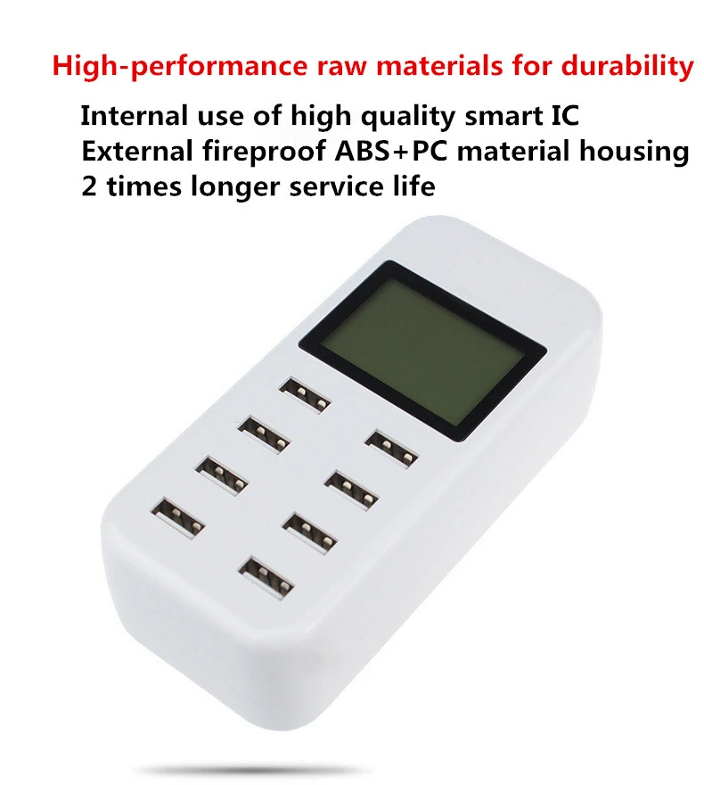 8 Port Smart USB Charger Hub with LCD screen Multi-Port Charging Station Wall Travel for Smartphone Tablets | Электроника