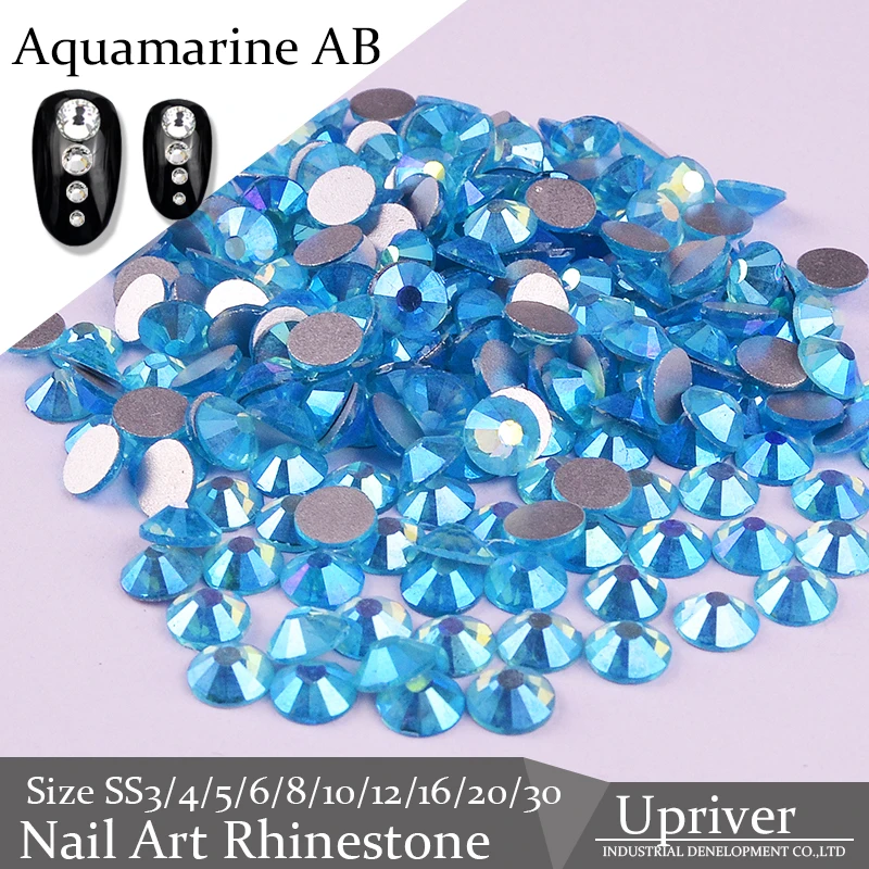Upriver ss3 - ss30 1440pcs 14 Facets High Quality Aquamarine AB Loose Shiny Non Hotfix Nail Art Rhinestones for DIY Nails | Дом и сад