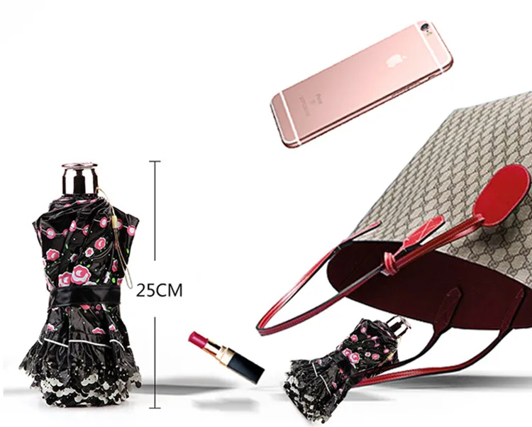 Korea Small Fresh Umbrellas Umbrella Rain Woman Folding Female Princess Sunscreen Lace Sun Umbrella UV Protection Goddess