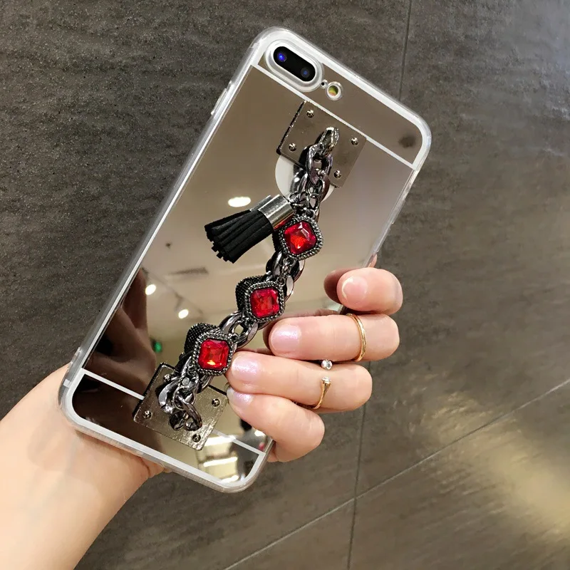 Алмазный браслет цепочка зеркало с кисточкой чехол для телефона OPPO A39 A57 A59S A77 A71 A73