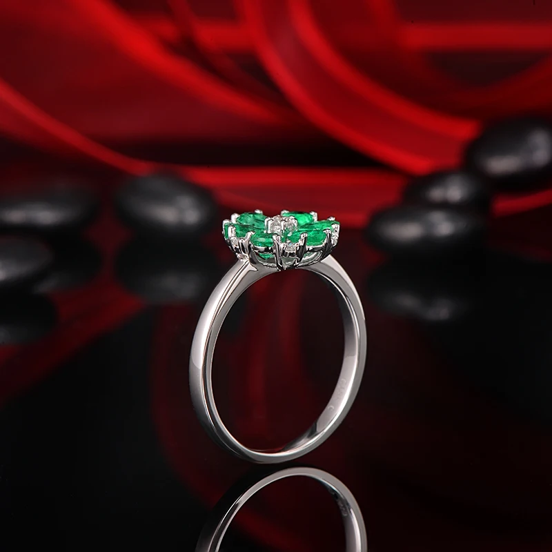 Классическое Белое золото 14 к 0.92ct натуральный изумруд и 0.10ct бриллиантовое обручальное кольцо