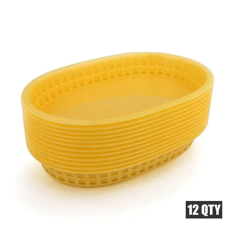 12PCS Yellow 6 шт., Сервировочные блюда, пластиковый поднос для фаст-фуда, большое блюдо для барбекю, Deli, набор корзин, сэндвич, бургер, тарелка, поднос для хлеба - Цвет: 12PCS Yellow