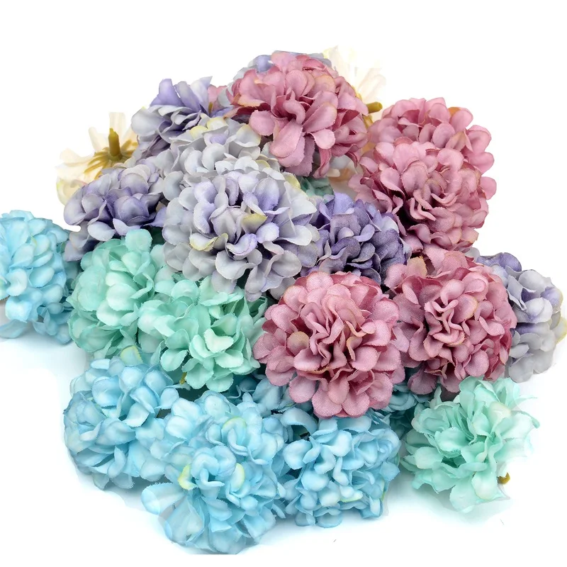 50pcs/lot Cheap Artificial Flower Silk Hydrangea Head For Wedding  Decoration DIY Wreath Scrapbooking craft Fake Flowers