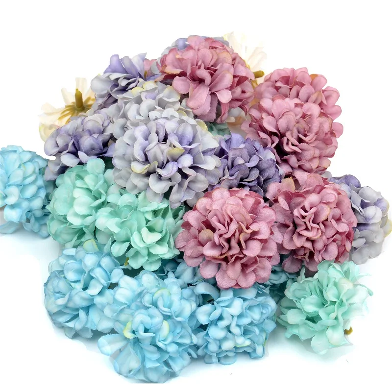 

50pcs/lot Cheap Artificial Flower Silk Hydrangea Head For Wedding Decoration DIY Wreath Scrapbooking craft Fake Flowers