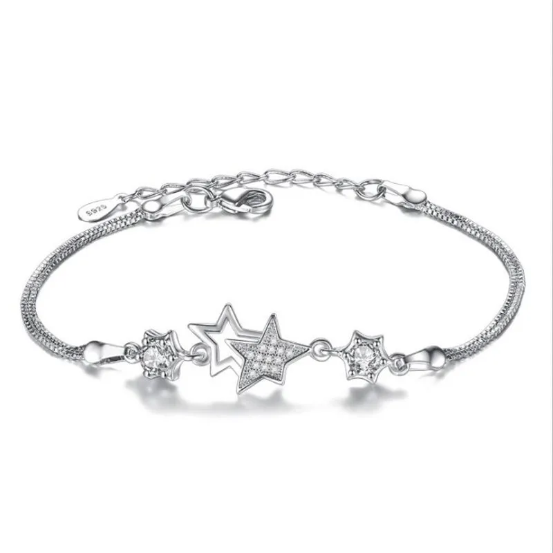 Браслет KOFSAC Charm из 925 стерлингового серебра для женщин и девушек на вечеринку, день рождения, роскошное ювелирное изделие с камнями CZ в виде звезды в стиле моды.