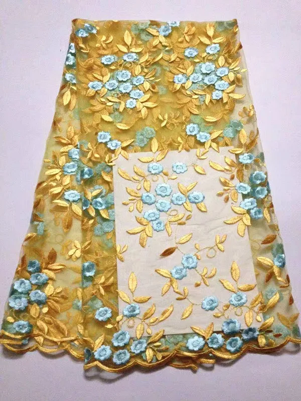 5 ярдов/шт. Красивая вышитая лимоном французская сетчатая кружевная ткань и