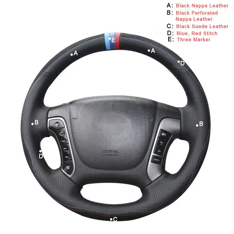 Автомобильная оплетка на руль для hyundai Santa Fe 2007 2008 2009 2010 2011 2012 авто чехлы на руль автомобиля-Стайлинг - Название цвета: Suede and Nappa