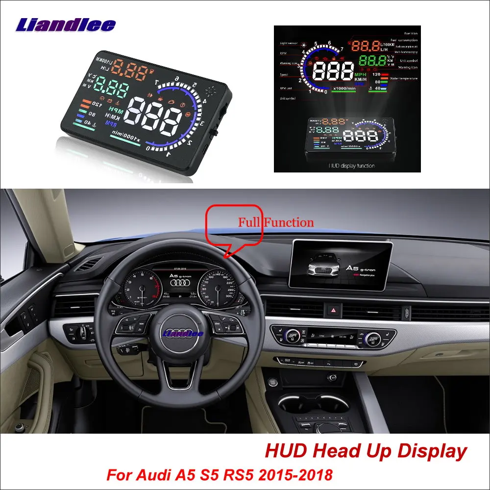 Liandlee Car HUD Head Up Display For Audi A5 S5 RS5 2015-2018 Safe Driving Screen OBD II Speedometer Projector Windshield
